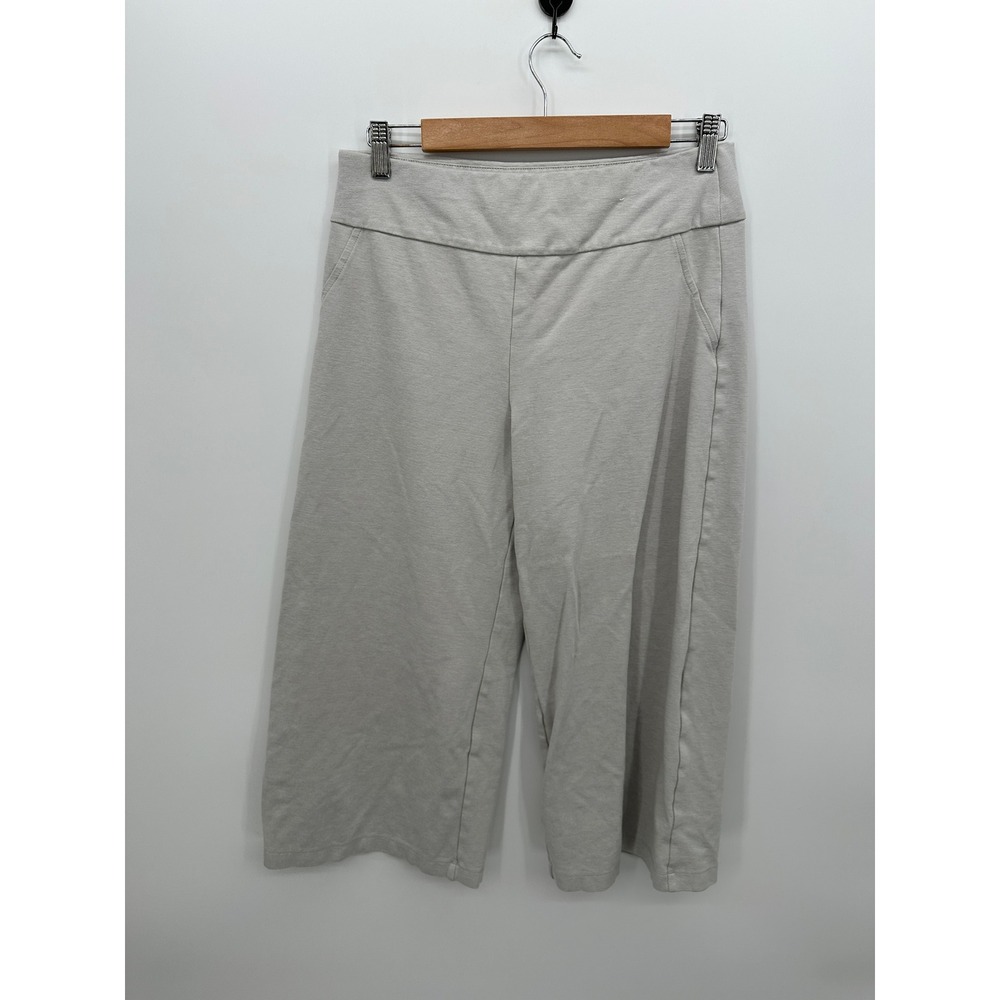 Dear Scarlett WomensLight Gray Wide Leg Cropped Pull On Pants Sz L Stretch